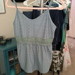 Light Green Eyelet Spaghetti Strap Top Size L
